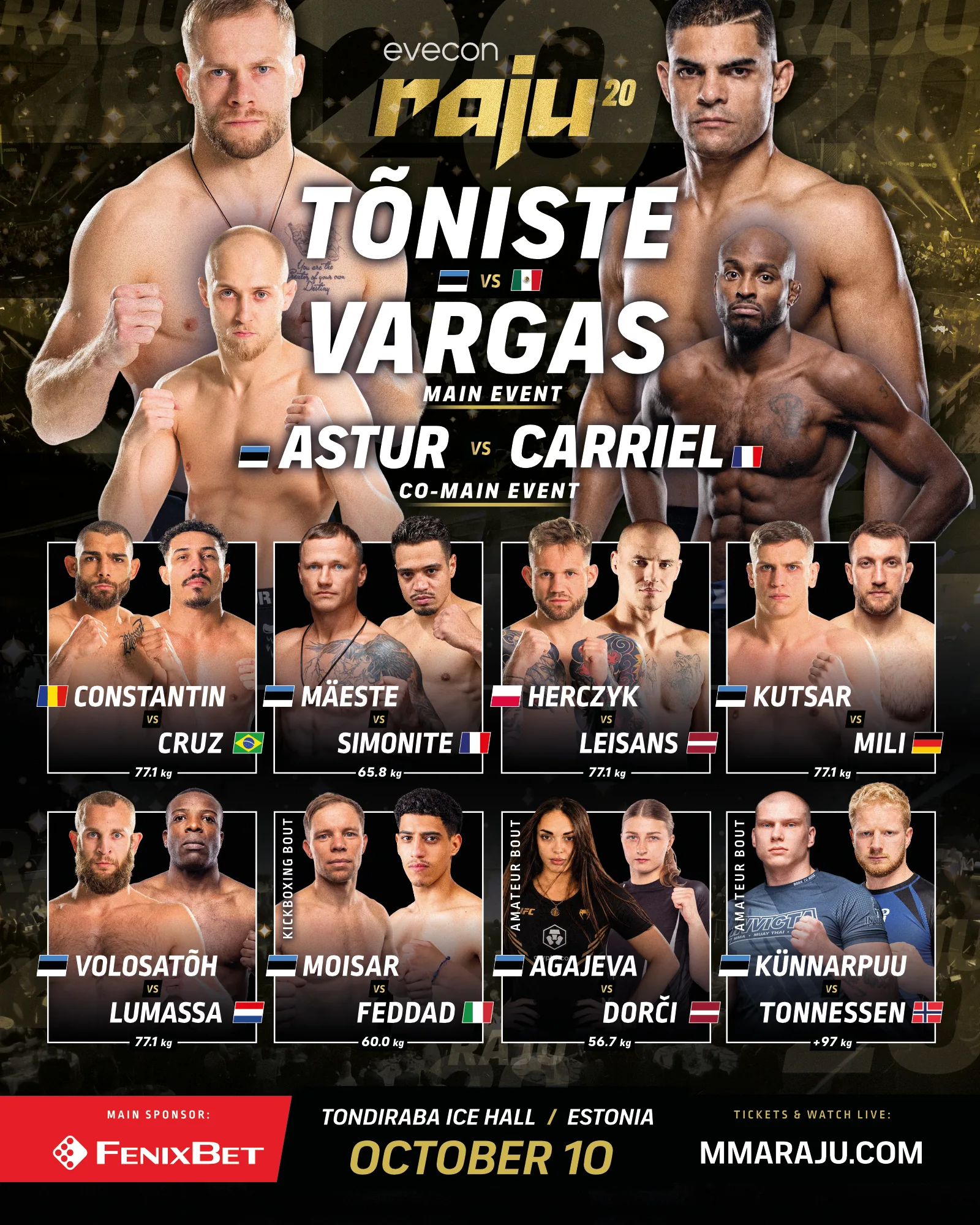 Evecon RAJU 20 Anniversary Fight Card Is Complete: Estonia Sees a Former UFC Fighter in the Cage for the First Time
